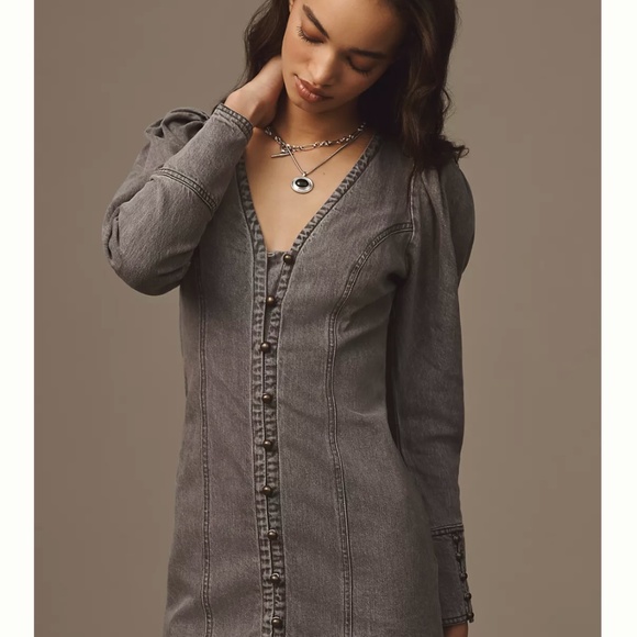 Brand New Pilcro Puff-Sleeve Denim Mini Dress - Picture 3 of 12